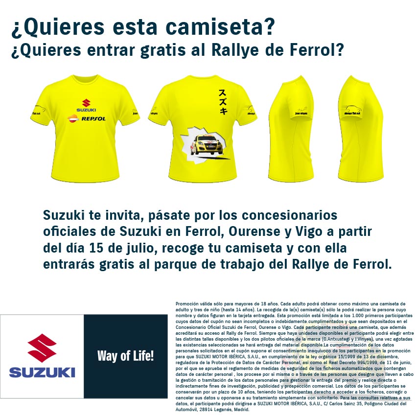 La promoción de las camisetas del equipo Suzuki-Repsol es una colaboración con el Rallye de Ferrol